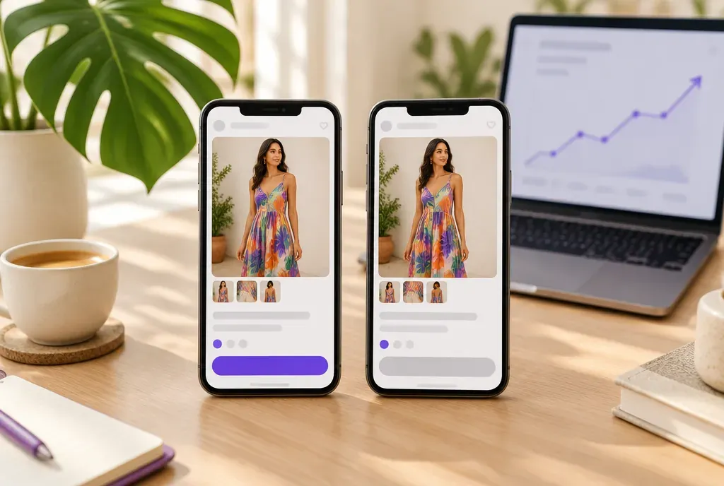 Teste A/B de página de produto: duas versões com botões de compra diferentes